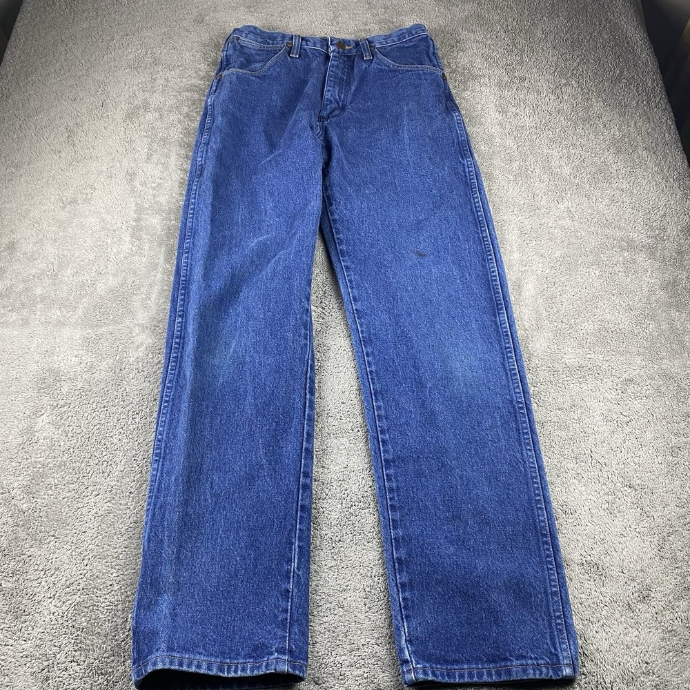 Vintage Wrangler Slim Straight Jeans Mens 28x31 Blue Cowboy Cut Western Mid Rise